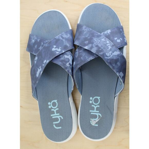 Ryka Criss Malin Cross Blue and Gray Slide Women's Sandals Size 11 - Picture 1 of 5